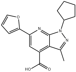1-Cyclopentyl-6-(2-furyl)-3-methyl-1H-pyrazolo[3,4-b]pyridine-4-carboxylic acid Structure