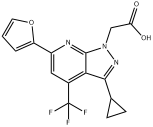 2-[3-Cyclopropyl-6-(2-furyl)-4-(trifluoromethyl)pyrazolo[3,4-b]pyridin-1-yl]acetic acid 구조식 이미지