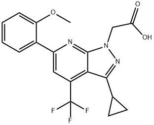 2-[3-Cyclopropyl-6-(2-methoxyphenyl)-4-(trifluoromethyl)pyrazolo[3,4-b]pyridin-1-yl]acetic acid Structure