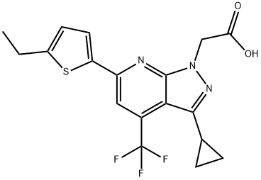 2-[3-Cyclopropyl-6-(5-ethyl-2-thienyl)-4-(trifluoromethyl)pyrazolo[3,4-b]pyridin-1-yl]acetic acid 구조식 이미지