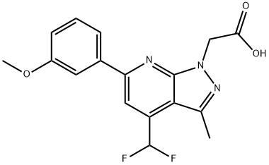 2-[4-(Difluoromethyl)-6-(3-methoxyphenyl)-3-methyl-pyrazolo[3,4-b]pyridin-1-yl]acetic acid 구조식 이미지