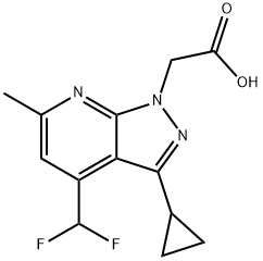 2-[3-Cyclopropyl-4-(difluoromethyl)-6-methyl-pyrazolo[3,4-b]pyridin-1-yl]acetic acid 구조식 이미지