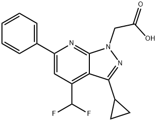 2-[3-Cyclopropyl-4-(difluoromethyl)-6-phenyl-pyrazolo[3,4-b]pyridin-1-yl]acetic acid 구조식 이미지