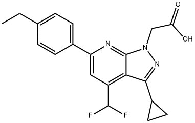 2-[3-Cyclopropyl-4-(difluoromethyl)-6-(4-ethylphenyl)pyrazolo[3,4-b]pyridin-1-yl]acetic acid 구조식 이미지
