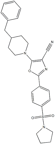 5-(4-benzylpiperidin-1-yl)-2-(4-pyrrolidin-1-ylsulfonylphenyl)-1,3-oxazole-4-carbonitrile Structure