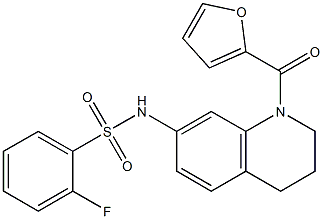 2-fluoro-N-[1-(furan-2-carbonyl)-3,4-dihydro-2H-quinolin-7-yl]benzenesulfonamide Structure