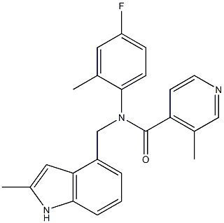 N-(4-Fluoro-2-methylphenyl)-3-methyl-N-((2-methyl-1H- indol-4-yl)methyl)isonicotinamide Structure