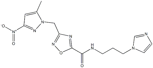 N-(3-imidazol-1-ylpropyl)-3-[(5-methyl-3-nitropyrazol-1-yl)methyl]-1,2,4-oxadiazole-5-carboxamide Structure