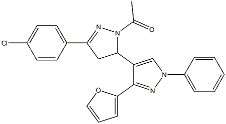 1-[5-(4-chlorophenyl)-3-[3-(furan-2-yl)-1-phenylpyrazol-4-yl]-3,4-dihydropyrazol-2-yl]ethanone Structure