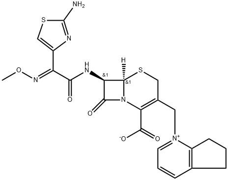 (6R,7R)-7-[[(2E)-2-(2-amino-1,3-thiazol-4-yl)-2-methoxyiminoacetyl]amino]-3-(6,7-dihydro-5H-cyclopenta[b]pyridin-1-ium-1-ylmethyl)-8-oxo-5-thia-1-azabicyclo[4.2.0]oct-2-ene-2-carboxylate Structure