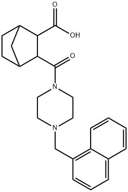 3-(4-(naphthalen-1-ylmethyl)piperazine-1-carbonyl)bicyclo[2.2.1]heptane-2-carboxylic acid 구조식 이미지