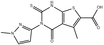 5-methyl-3-(1-methyl-1H-pyrazol-3-yl)-4-oxo-2-thioxo-1,2,3,4-tetrahydrothieno[2,3-d]pyrimidine-6-carboxylic acid Structure