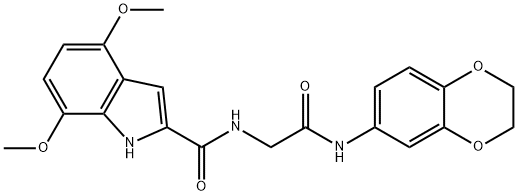N-[2-(2,3-dihydro-1,4-benzodioxin-6-ylamino)-2-oxoethyl]-4,7-dimethoxy-1H-indole-2-carboxamide 구조식 이미지