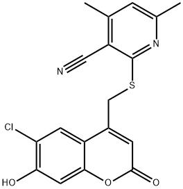 2-{[(6-chloro-7-hydroxy-2-oxo-2H-chromen-4-yl)methyl]sulfanyl}-4,6-dimethylpyridine-3-carbonitrile 구조식 이미지