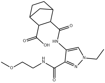 3-((1-ethyl-3-((2-methoxyethyl)carbamoyl)-1H-pyrazol-4-yl)carbamoyl)bicyclo[2.2.1]heptane-2-carboxylic acid 구조식 이미지