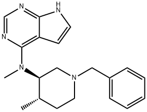 N-((3R,4S)-1-benzyl-4-methylpiperidin-3-yl)-N-methyl-7H-pyrrolo[2,3-d]pyrimidin-4-amine 구조식 이미지