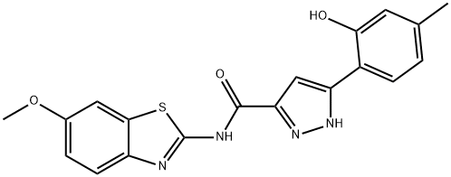 3-(2-hydroxy-4-methylphenyl)-N-(6-methoxy-1,3-benzothiazol-2-yl)-1H-pyrazole-5-carboxamide 구조식 이미지