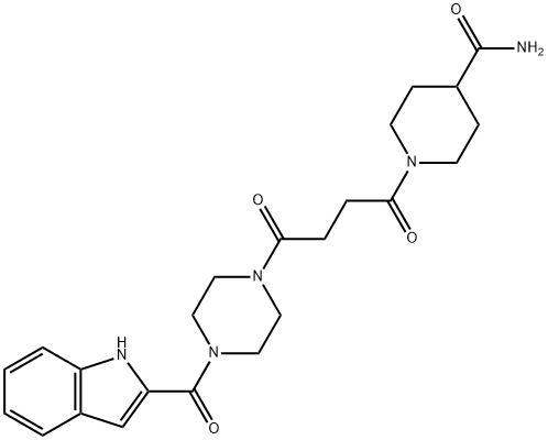1-{4-[4-(1H-indol-2-ylcarbonyl)piperazin-1-yl]-4-oxobutanoyl}piperidine-4-carboxamide 구조식 이미지