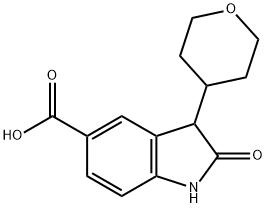 1H-INDOLE-5-CARBOXYLIC ACID, 2,3-DIHYDRO-2-OXO-3-(TETRAHYDRO-2H-PYRAN-4-YL)- 구조식 이미지