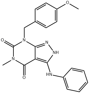 7-(4-Methoxybenzyl)-5-Methyl-3-(Phenylamino)-2H-Pyrazolo[3,4-D]Pyrimidine-4,6(5H,7H)-Dione 구조식 이미지