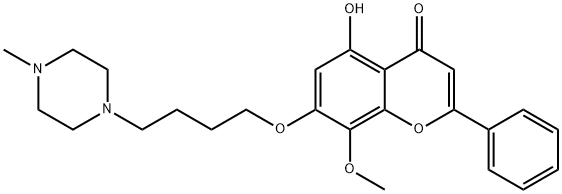 5-Hydroxy-8-methoxy-7-[4-(4-methyl-1-piperazinyl)butoxy]-2-phenyl-4H-1-benzopyran-4-one 구조식 이미지