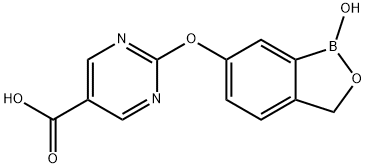 2-((1-Hydroxy-1,3-dihydrobenzo[c][1,2]oxaborol-6-yl)oxy)pyrimidine-5-carboxylic acid 구조식 이미지