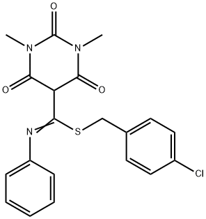 (Z)-4-chlorobenzyl 6-hydroxy-1,3-dimethyl-2,4-dioxo-N-phenyl-1,2,3,4-tetrahydropyrimidine-5-carbimidothioate Structure