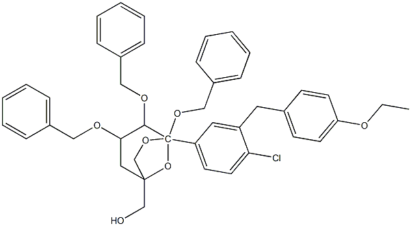{(2S,3S)-3,4,5-tris-benzyloxy-5-[4-chloro-3-(4-ethoxy-benzyl)-phenyl]-6,8-dioxa-bicyclo[3.2.1]oct-1-yl}-methanol Structure