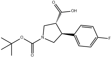 (+/-)-trans-1-Boc-4-(4-fluoro-phenyl)-pyrrolidine-3-carboxylic acid 구조식 이미지