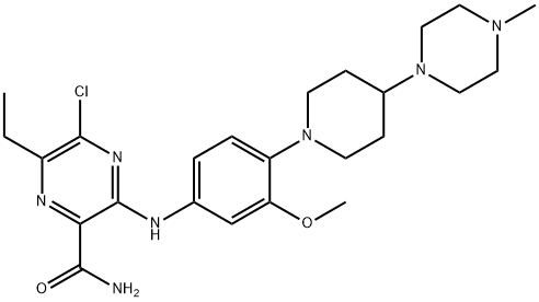 2-Pyrazinecarboxamide, 5-chloro-6-ethyl-3-[[3-methoxy-4-[4-(4-methyl-1-piperazinyl)-1-piperidinyl]phenyl]amino]- Structure