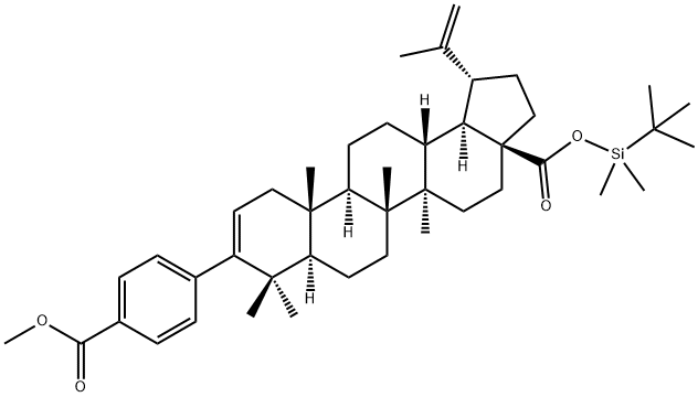 (1R,3aS,5aR,5bR,7aR,11aS,11bR,13aR,13bR)-tert-butyldimethylsilyl 9-(4-(methoxycarbonyl)phenyl)-5a,5b,8,8,11a-pentamethyl-1-(prop-1-en-2-yl)-2,3,3a,4,5,5a,5b,6,7,7a,8,11,11a,11b,12,13,13a,13b-octadecahydro-1H-cyclopenta[a]chrysene-3a-carboxylate Structure