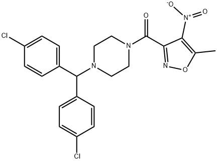 [4-[Bis(4-chlorophenyl)methyl]piperazin-1-yl]-(5-methyl-4-nitro-1,2-oxazol-3-yl)methanone 구조식 이미지