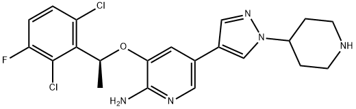 2-Pyridinamine, 3-[(1S)-1-(2,6-dichloro-3-fluorophenyl)ethoxy]-5-[1-(4-piperidinyl)-1H-pyrazol-4-yl]- Structure