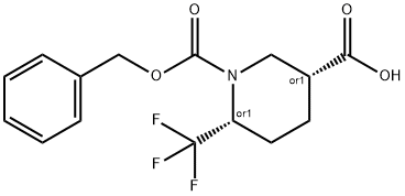 Cis-1-((Benzyloxy)Carbonyl)-6-(Trifluoromethyl)Piperidine-3-Carboxylic Acid 구조식 이미지