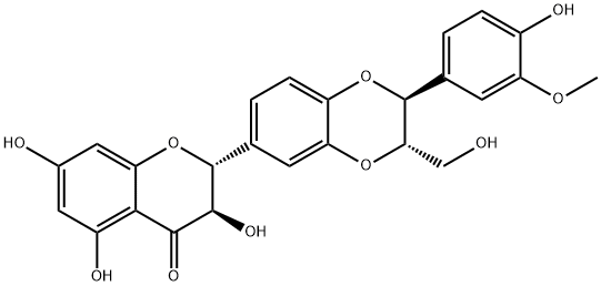 (2R,3R)-3,5,7-Trihydroxy-2-[(2S,3S)-2-(4-hydroxy-3-methoxyphenyl)-3-(hydroxymethyl)-2,3-dihydrobenzo[1,4]dioxin-6-yl]-4-chromanone Structure