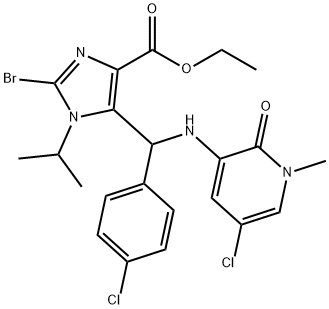 ethyl2-bromo-5-(((5-chloro-1-methyl-2-oxo-1,2-dihydropyridin-3-yl)amino)(4-chlorophenyl)methyl)-1-isopropyl-1H-imidazole-4-carboxylate Structure