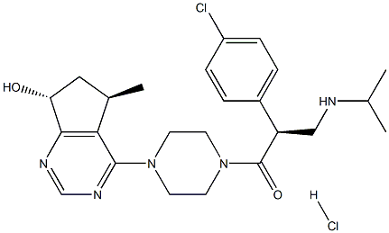 (S)-2-(4-chlorophenyl)-1-(4-((5R,7R)-7-hydroxy-5-methyl-6,7-dihydro-5H-cyclopenta[d]pyrimidin-4-yl)piperazin-1-yl)-3-(isopropylamino)propan-1-one hydrochloride Structure