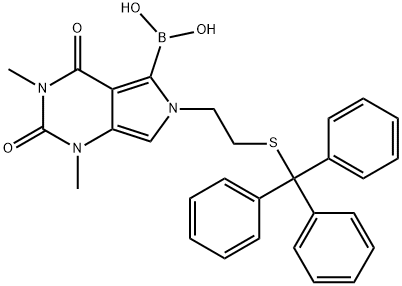 (1,3-dimethyl-2,4-dioxo-6-(2-(tritylthio)ethyl)-2,3,4,6-tetrahydro-1H-pyrrolo[3,4-d]pyrimidin-5-yl)boronicacid 구조식 이미지