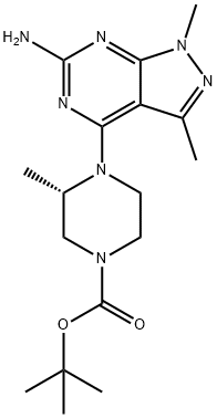 4-(6-Amino-1,3-dimethyl-1H-pyrazolo[3,4-d]pyrimidin-4-yl)-3-methyl-piperazine-1-carboxylic acid tert-butyl ester 구조식 이미지