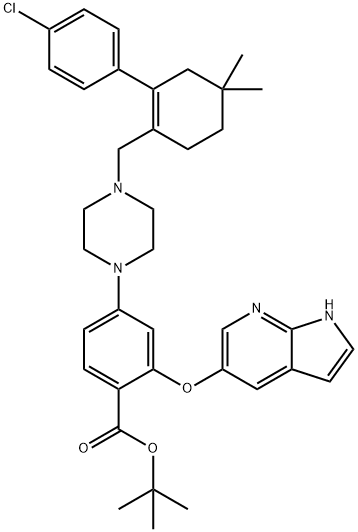 Benzoic acid, 4-[4-[[2-(4-chlorophenyl)-4,4-dimethyl-1-cyclohexen-1-yl]methyl]-1-piperazinyl]-2-(1H-pyrrolo[2,3-b]pyridin-5-yloxy)-, 1,1-dimethylethyl ester 구조식 이미지