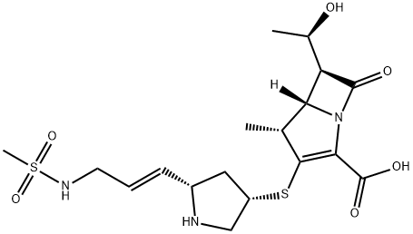 1-Azabicyclo[3.2.0]hept-2-ene-2-carboxylicacid,6-[(1R)-1-hydroxyethyl]-4-methyl-3-[[(3S,5S)-5-[(1E)-3-[(methylsulfonyl)amino]-1-propen-1-yl]-3-pyrrolidinyl]thio]-7-oxo-,(4R,5S,6S)-
 구조식 이미지