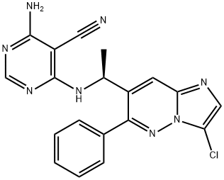 (S)-4-amino-6-((1-(3-chloro-6-phenylimidazo[1,2-b]pyridazin-7-yl)ethyl)amino)pyrimidine-5-carbonitrile 구조식 이미지