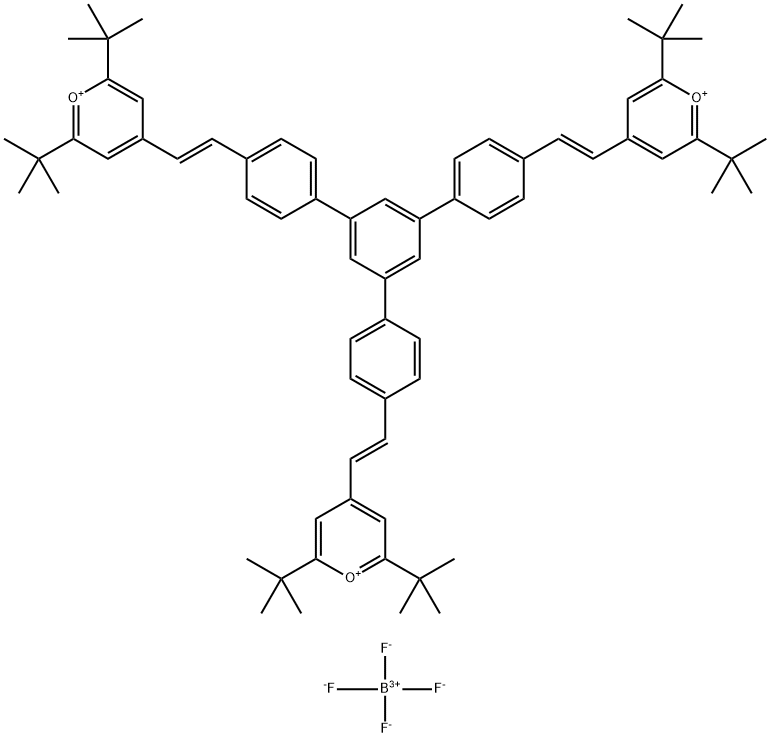 1,3,5-Tris[4-[(E)-2-(2,6-di-tert-butylpyrylium-4-yl)vinyl]phenyl]benzene Tetrafluoroborate Structure