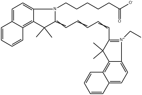 2-[5-[3-(5-Carboxypentyl)-1,3-dihydro-1,1-dimethyl-2H-benz[e]indol-2-ylidene]-1,3-pentadienyl]-3-ethyl-1,1-dimethyl-1H-benz[e]indolium inner salt 구조식 이미지