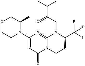 (R)-1-(3-methyl-2-oxobutyl)-8-((R)-3-methylmorpholino)-2-(trifluoromethyl)-3,4-dihydro-1H-pyrimido[1,2-a]pyrimidin-6(2H)-one Structure