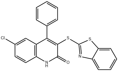 3-(1,3-benzothiazol-2-ylsulfanyl)-6-chloro-4-phenylquinolin-2(1H)-one 구조식 이미지