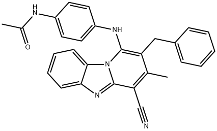 N-{4-[(2-benzyl-4-cyano-3-methylpyrido[1,2-a]benzimidazol-1-yl)amino]phenyl}acetamide 구조식 이미지