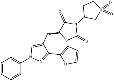 (5Z)-3-(1,1-dioxidotetrahydrothiophen-3-yl)-5-{[3-(furan-2-yl)-1-phenyl-1H-pyrazol-4-yl]methylidene}-2-thioxo-1,3-thiazolidin-4-one 구조식 이미지