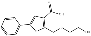 2-(((2-hydroxyethyl)thio)methyl)-5-phenylfuran-3-carboxylic acid 구조식 이미지