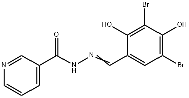 N'-[(E)-(3,5-dibromo-2,4-dihydroxyphenyl)methylidene]pyridine-3-carbohydrazide 구조식 이미지